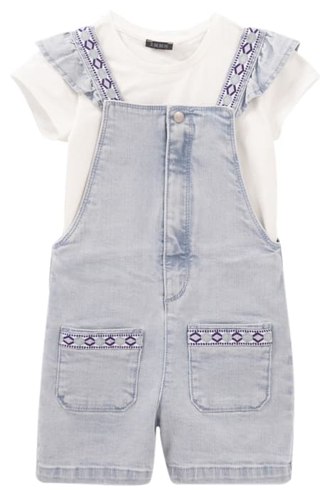 GIRLS’ DENIM SHORT DUNGAREES & WHITE T-SHIRT OUTFIT by IKKS