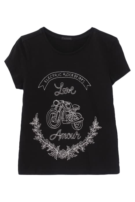 GIRLS’ BLACK MOTORBIKE AND FLOWER EMBROIDERED T-SHIRT by IKKS