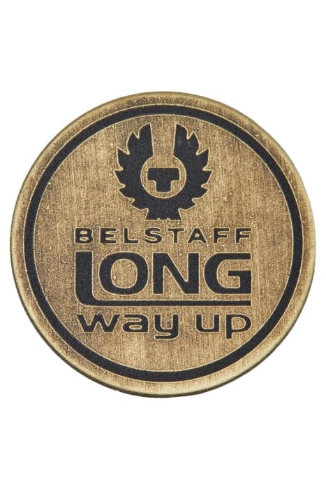 LONG WAY UP CIRCLE PIN BADGLE BLACK/ANTIQUE BRASS by Belstaff