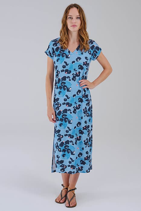 LANGE JURK MET AQUA DOT PRINT BLISSFUL BLUE by Sandwich