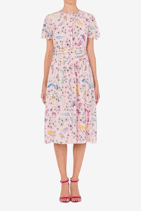 HEELS & FLOWERS MIDI DRESS PINK by Moschino