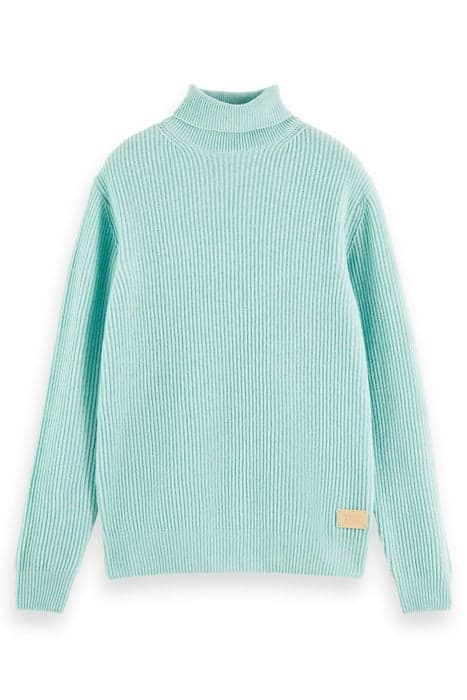 RECYCLED WOOL RIB-KNIT TURTLENECK PULLOVER TURQUOISE MELANGE by Scotch & Soda