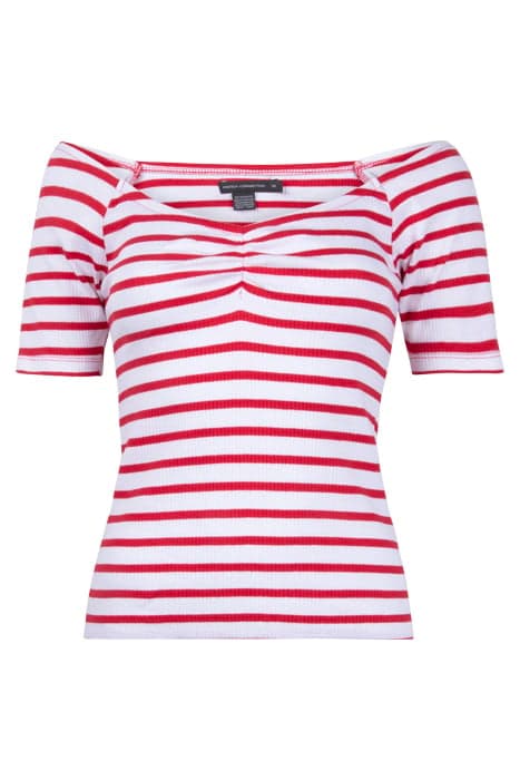 RUCHED FRONT STRIPE RIB TOP POPPY/WHITE by French Connection