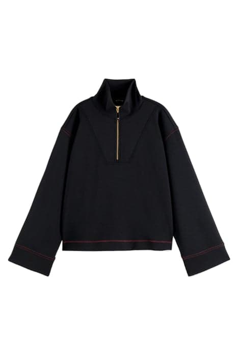 HALF-ZIP TRUMPET SLEEVE SWEATSHIRT BLACK by Scotch & Soda