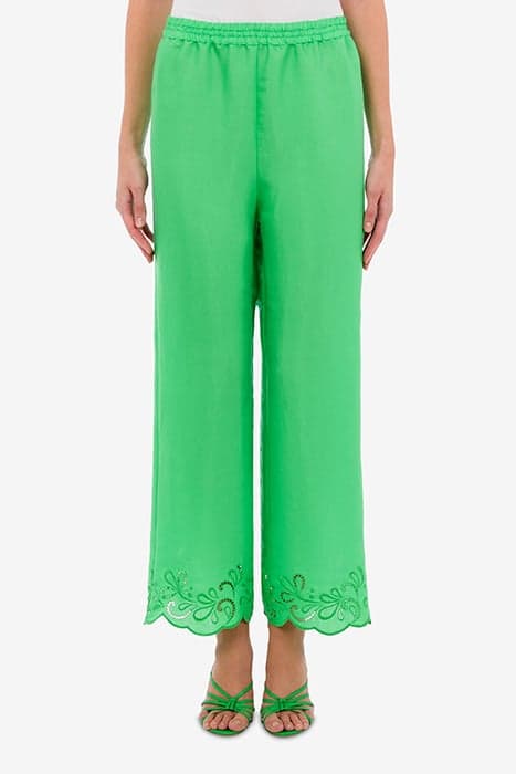 WIDE TROUSERS IN AJOUR NYLON AND VISCOSE GREEN by Moschino