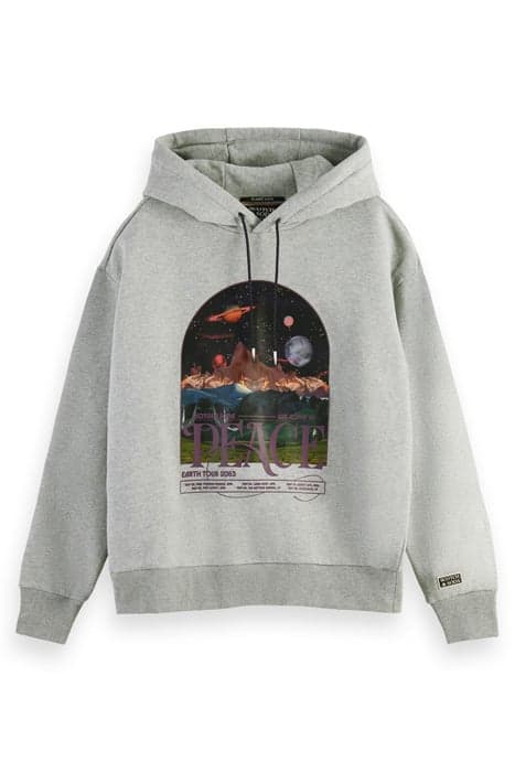 LOOSE FIT ORGANIC COTTON HOODIE WITH ARTWORK GREY MELANGE by Scotch & Soda