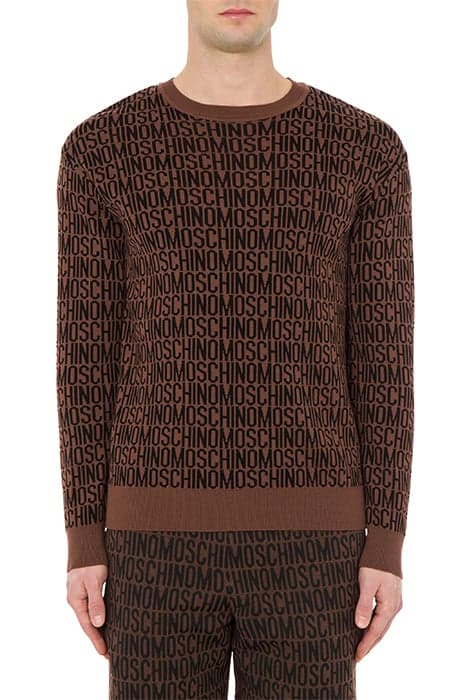 ALLOVER LOGO JACQUARD WOOL SWEATER DARK BROWN by Moschino