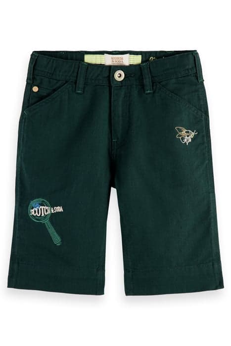 EMBROIDERED ARTWORK COTTON LINEN WORKER SHORTS FOREST by Scotch & Soda