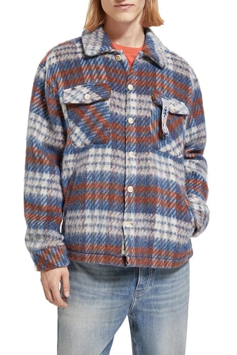 BRUSHED WOOL BLEND CHECK OVERSHIRT BLUE WHITE CHECK by Scotch & Soda