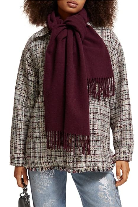 VIRGIN WOOL FRINGED WOVEN SCARF BERRY WINE by Scotch & Soda