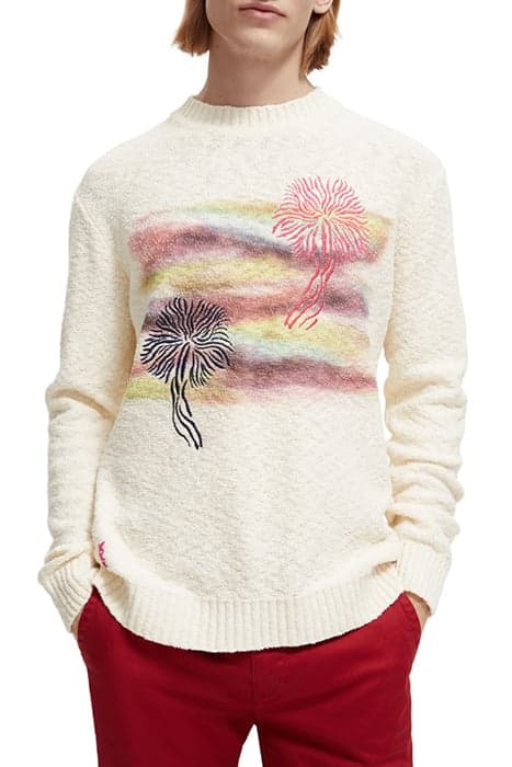 COTTON-BLEND BOUCLE PULLOVER WITH ARTWORK STONE by Scotch & Soda