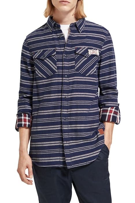 ARCHIVE DOUBLE FACE TWILL CHECK BLUE STRIPE by Scotch & Soda