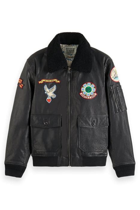 LEATHER BOMBER JACKET WITH DETACHABLE TEDDY COLLAR BLACK by Scotch & Soda