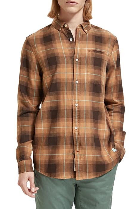 LIGHTWEIGHT HERRINGBONE SHADOW CHECK-STRIPE TOFFEE CHECK by Scotch & Soda