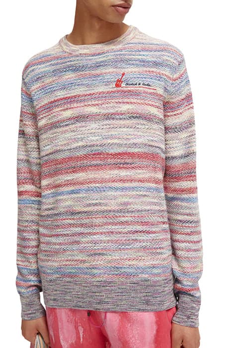 STRUCTURE-KNITTED SPACE DYE YARN PULLOVER STEEL/BERRY STRIPE by Scotch & Soda