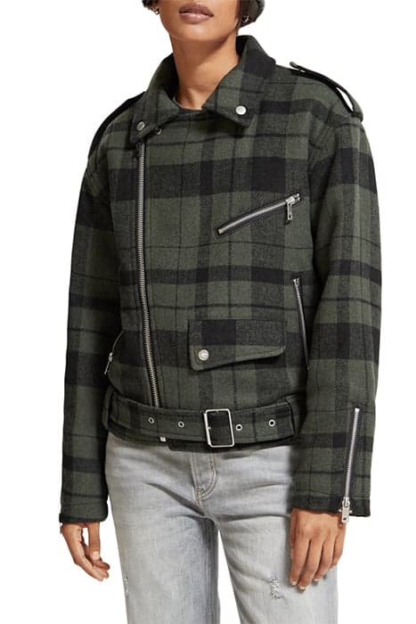 GREEN CHECK BIKER JACKET MILITARY GREEN CHECK by Scotch & Soda