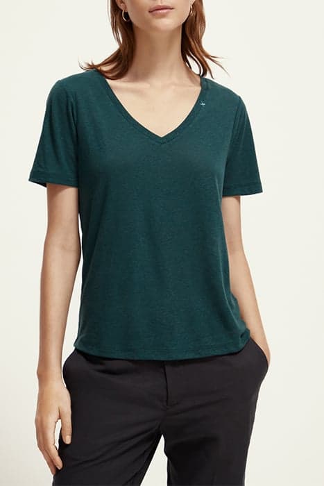 EMBROIDERED DETAIL V-NECK T-SHIRT BOTTLE GREEN by Scotch & Soda