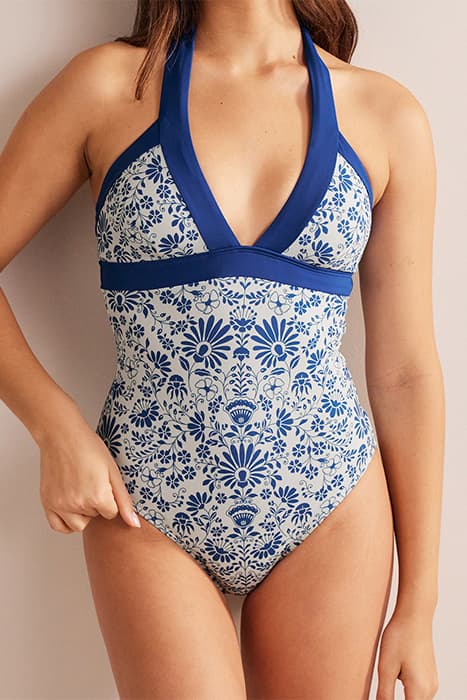 ITHACA HALTER SWIMSUIT IVORY, LAKE BLUE GARDENIA by Boden