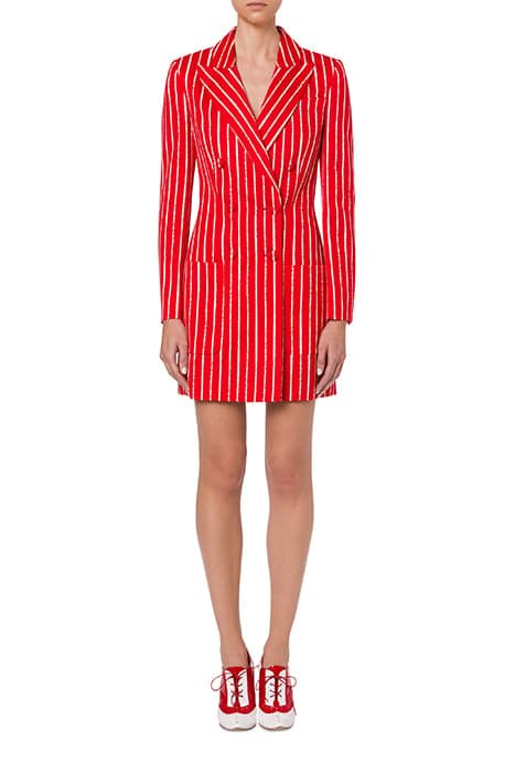 ROBE MANTEAU IN PINSTRIPES TWILL RED by Moschino