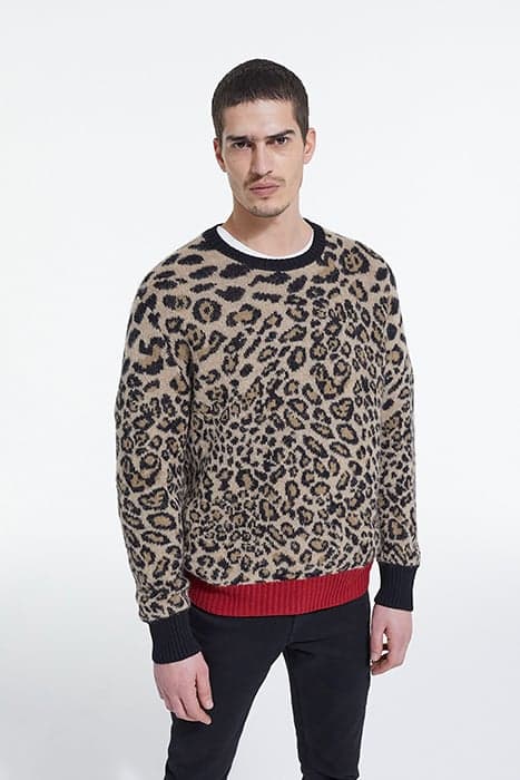 LEOPARD JACQUARD ROUND NECK SWEATER AND CONTRAST RIB LEOPARD by The Kooples