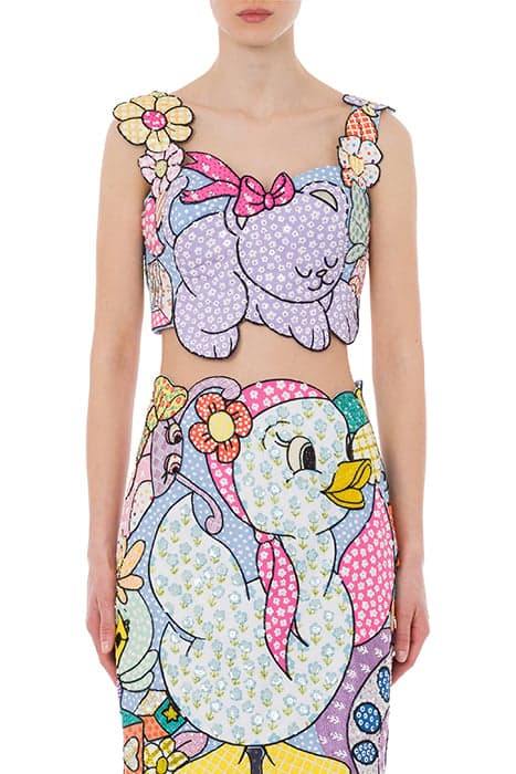 COUTURE MENAGERIE PATCHWORK CROP TOP MULTICOLOR by Moschino