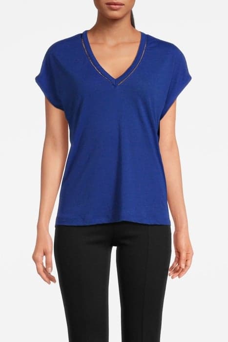 V-NECK LADDER DETAIL LOOSE FIT T-SHIRT ELECTRIC BLUE by Scotch & Soda