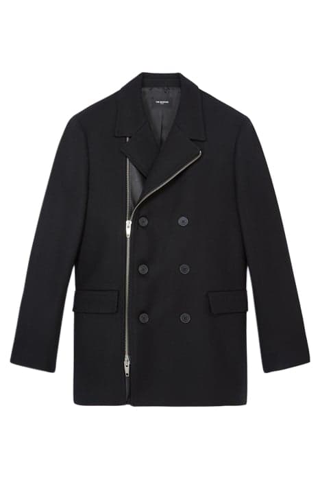 CROSSOVER COAT WITH LEATHER INSERT ON THE RIGHT FRONT BLACK by The Kooples