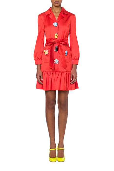 TOY BUTTONS STRETCH SATIN DRESS RED by Moschino