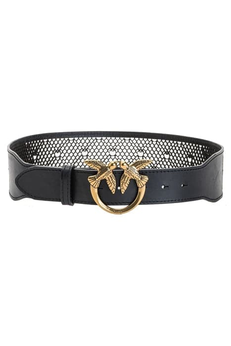 LOVE MONOGRAM BELT H6 PELLE LASERATA BLACK-ANTIQUE GOLD by PINKO