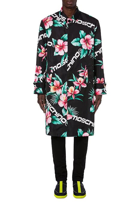 HIBISCUS NYLON TRENCH COAT BLACK by Moschino