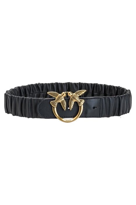 LOVE RUFFLE BELT H4 NAPPA BLACK-ANTIQUE GOLD by PINKO