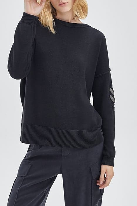 BLACK KNIT SWEATER WITH CHEVRONS ON SLEEVE BLACK by IKKS