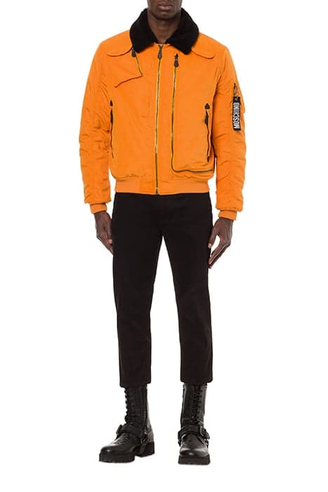 MOSCHINO LOGO TECHNICAL TWILL BOMBER JACKET ORANGE by Moschino