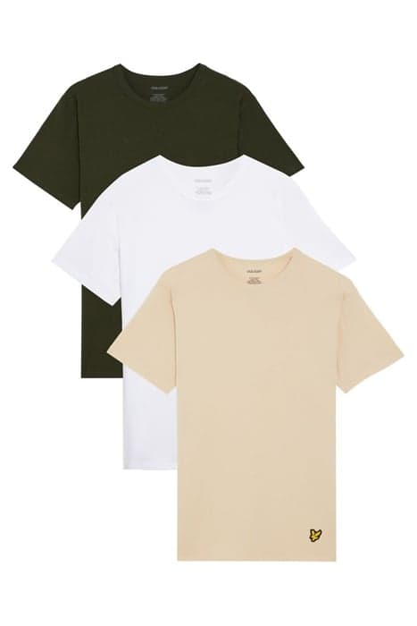 BASIC 3 PACK T-SHIRT SESAME/ WHITE / MOUNTAIN MOSS by Lyle & Scott