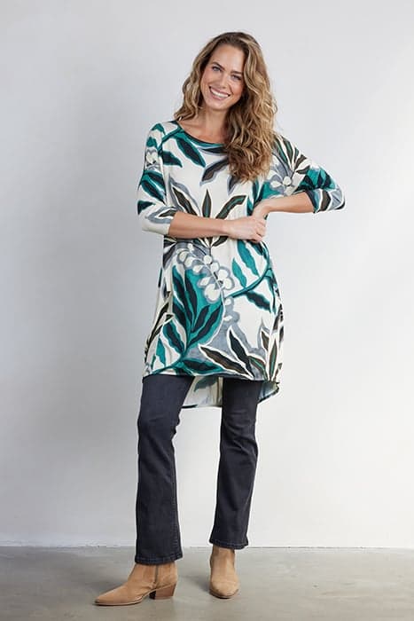 EASY LOOSE DRESS 3/4 SLEEVE PRINT ALFALFA GREEN WITH PALM SP by DIDI