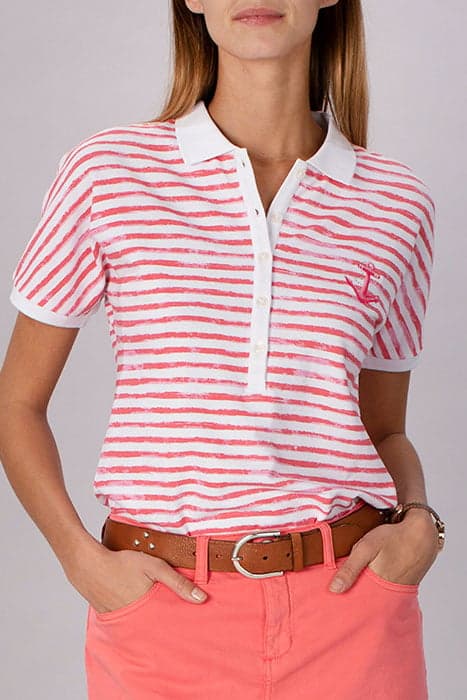 LOOSE FIT POLO WHITE/LIPSTICK by River Woods