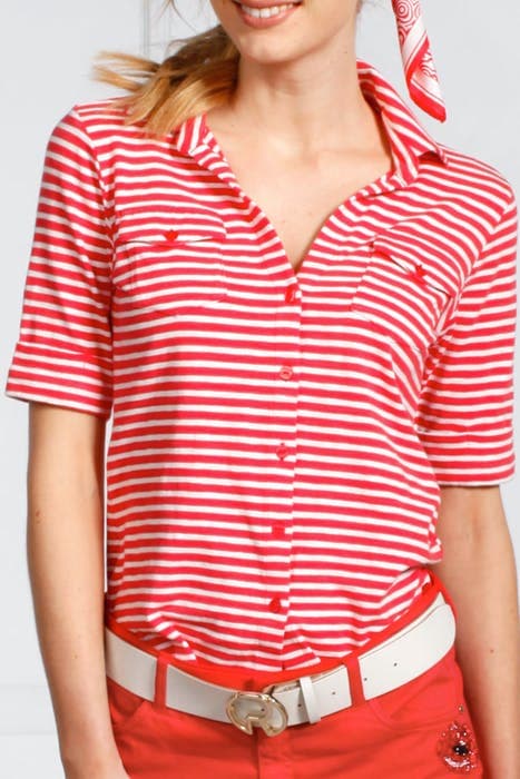 BASIC POLO SS STRIPE RED by River Woods