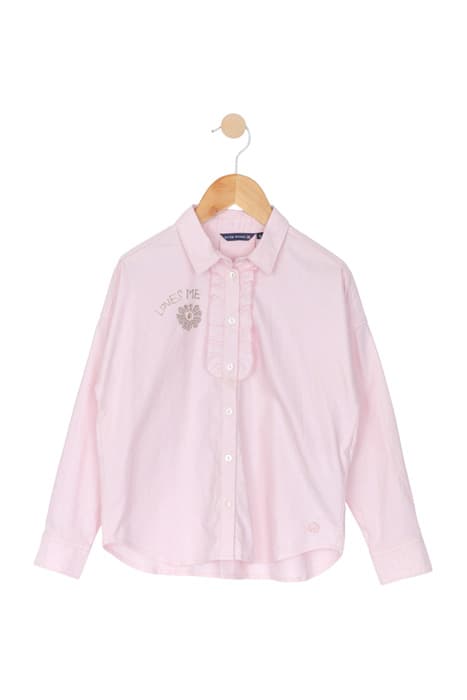 SHIRT LS WIDE SHLD RUCHE FR PINK by River Woods