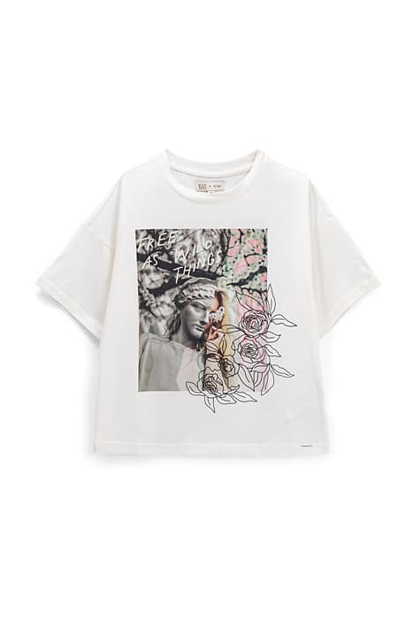 GIRLS’ OFF-WHITE STATUE AND FLOWERS GRAPHIC T-SHIRT by IKKS