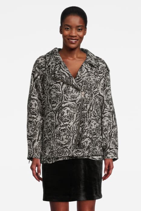 LADIES WOVEN TIGER JACQUARD BIKER JACKET BLACK / WHITE by Alix The Label