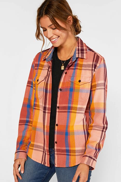 BLANKET SHIRT CORAL MAV PLAID by Outerknown