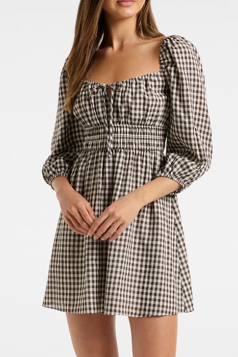 JOSIE PUFF SLEEVE MINI DRESS CHECK by Forever New