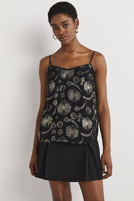 JACQUARD PARTY CAMI TOP BLK by Boden