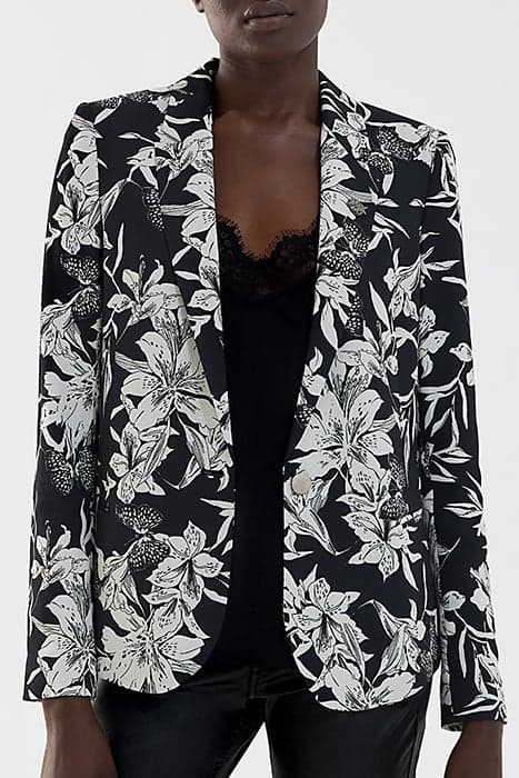 BLACK AND WHITE FLORAL PRINT CREPE SUIT JACKET by IKKS