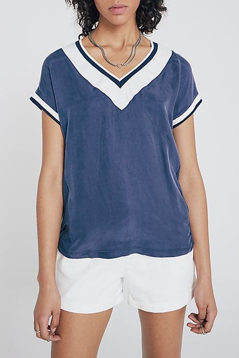 NAVY BLUE RIBBED CUPRO SHORT SLEEVE TOP by IKKS