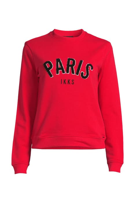 WOMEN’S RED COTTON SWEATSHIRT + BLACK BOUCLETTE EMBROIDERY by IKKS