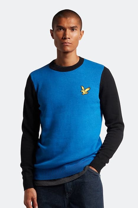 BLOCK MARL CREW NECK BRIGHT BLUE MARL/JET BLACK by Lyle & Scott