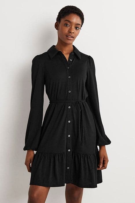 TIERED JERSEY MINI SHIRT DRESS BLK by Boden