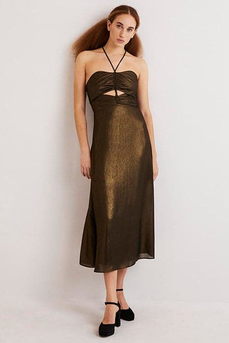 METALLIC HALTERNECK MIDI DRESS GLD by Boden