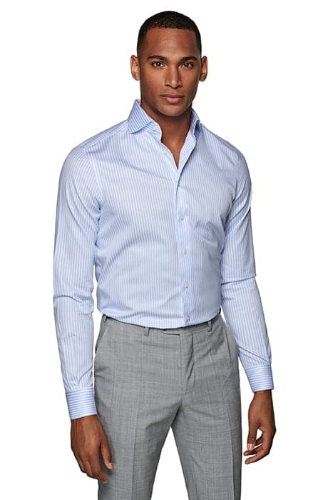 LIGHT BLUE STRIPED TWILL SLIM FIT SHIRT by Suitsupply